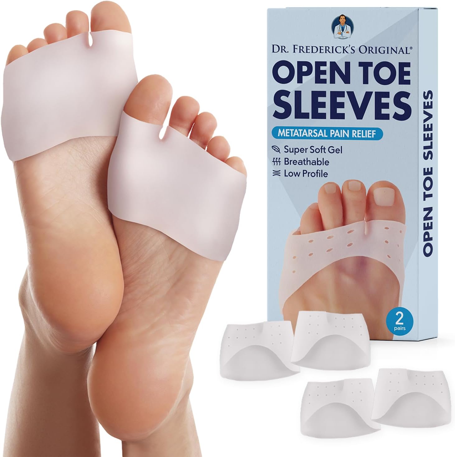 Dr. Frederick's Original Open Toe Sleeves front view showing gel cushioning.