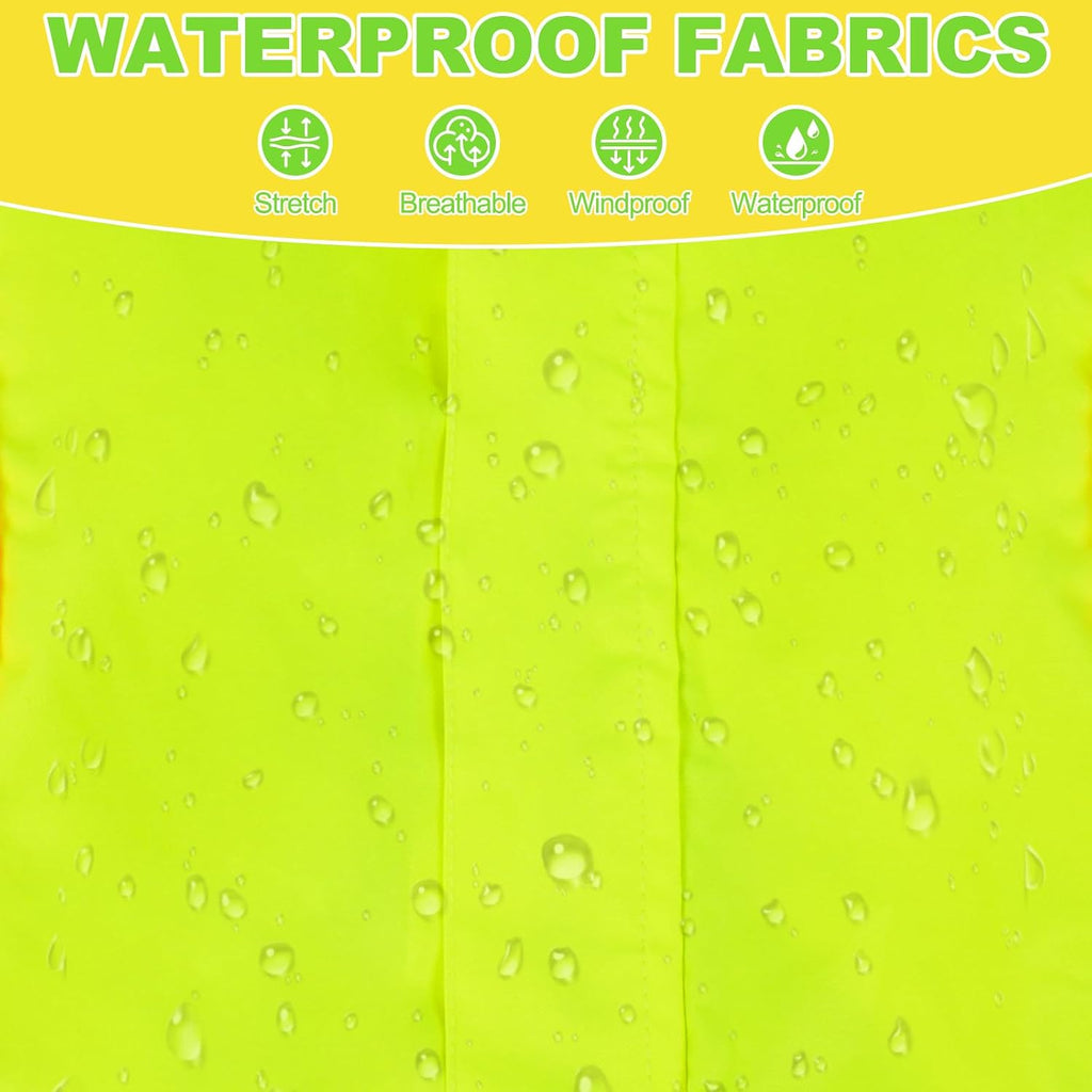 Reflective safety stripes on a premium pet rain suit for night visibility