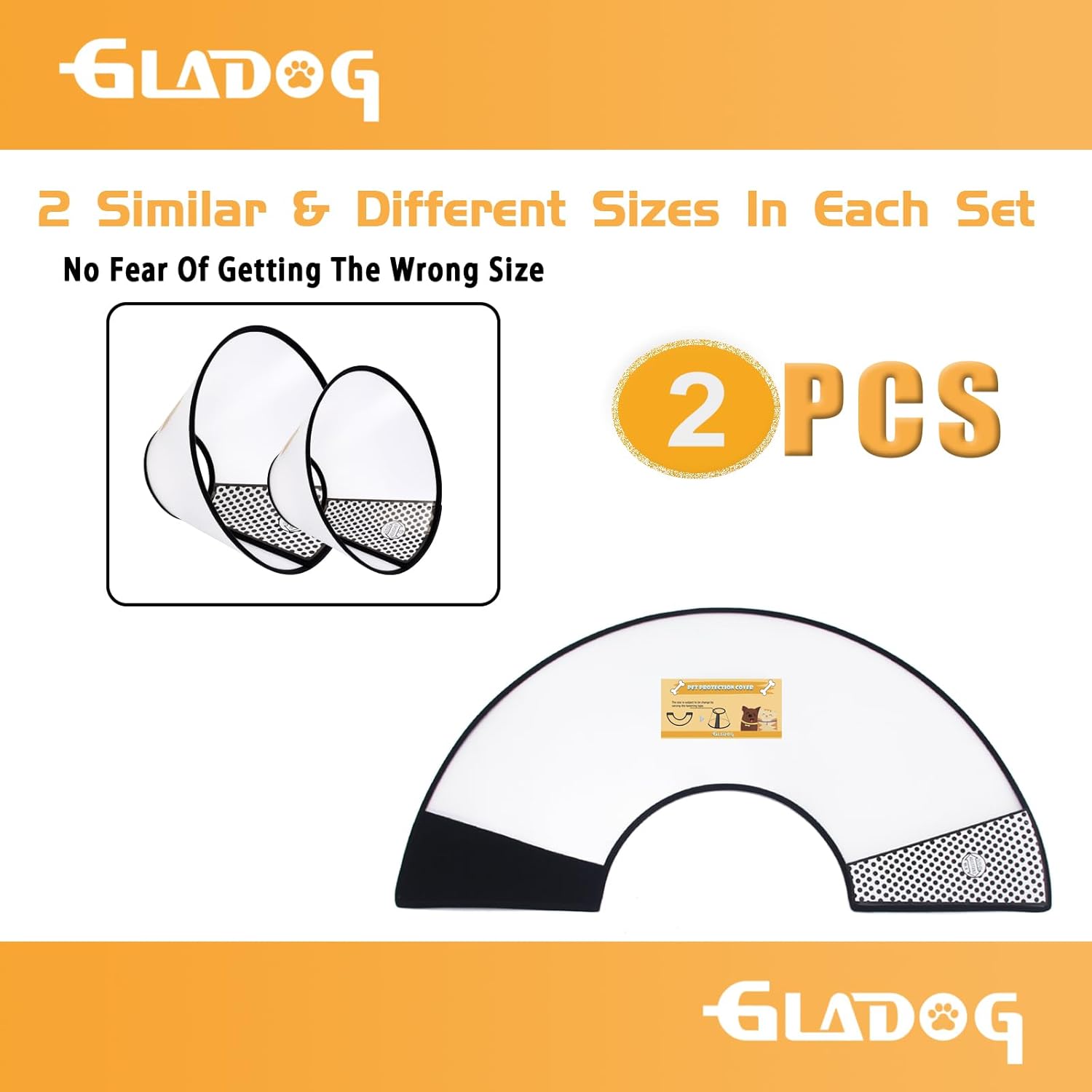 Gladog flexible Elizabethan collar showing soft fabric edges for pet comfort.