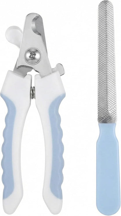Petstreet cat nail clipper and file set front view blue wave handle trimmer