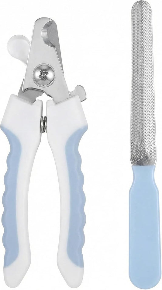 Petstreet cat nail clipper and file set front view blue wave handle trimmer