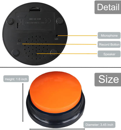 Ten different colored dog communication buttons arranged neatly on a surface
