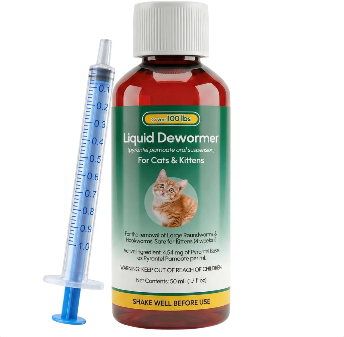 Euphea Luxekem cat dewormer liquid suspension front view showing packaging for roundworm and hookworm removal.