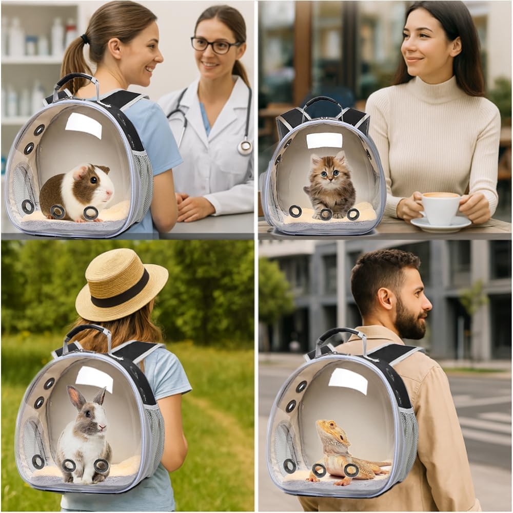 Bunny Carrier, Guinea Pig Carrier,Small Animal Carrier Backpack for Rabbit,Bearded Dragon, Lizard,Hamster,Kitten. Breathable Pet Travel Cage Bag Perfect for Vet Visits & Outdoor Adventures (Black) - Image 4