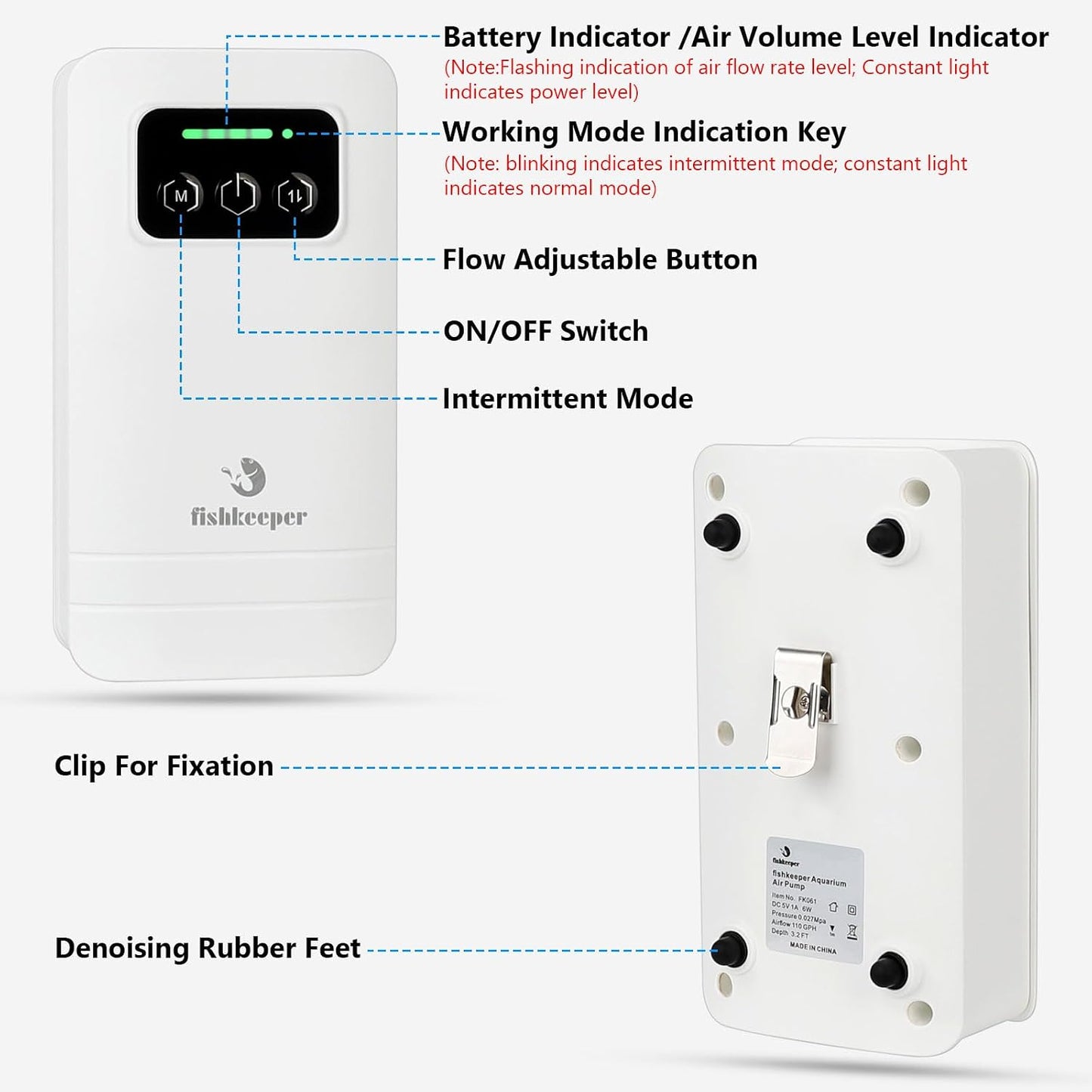 Side profile of Fishkeeper portable USB rechargeable aerator