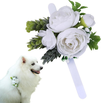 Pawlarispets pet wedding collar flower front view in white