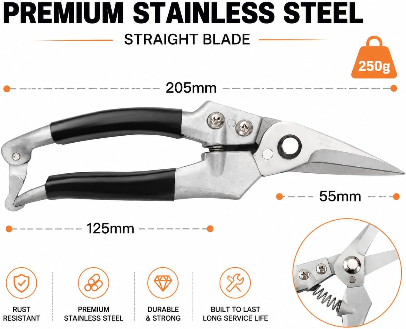 Multi-purpose hoof cutting tool showing the integrated safety lock mechanism closed