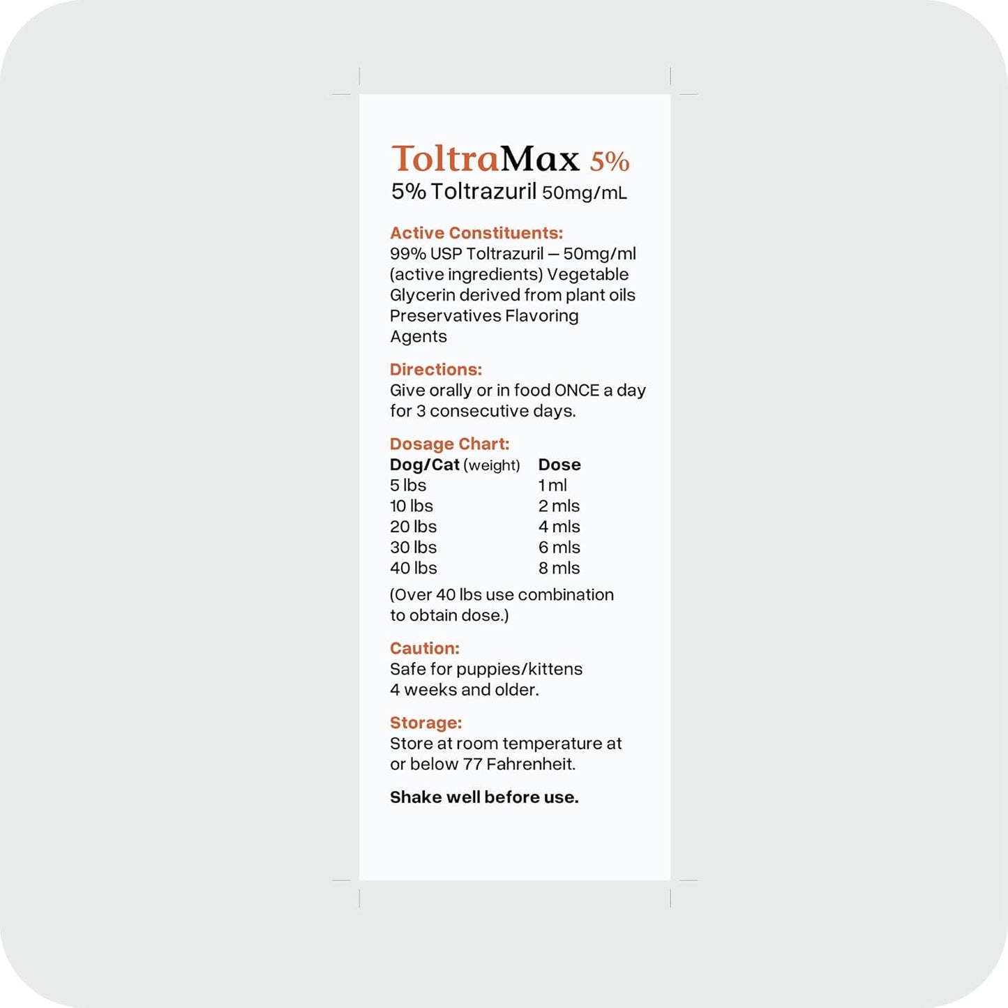 Veterinary grade coccidia treatment for non-food chain animals