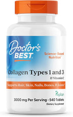 Doctor's Best Collagen Peptides Types 1 & 3 - Collagen Supplement for Women & Men, Supports Hair, Skin, Nails, & Joint Health, Includes 30 mg Vitamin C & 3 g Protein Per Serving, Non GMO - 180 Tablets - Image 10