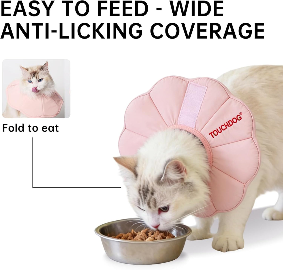 Touchdog soft cat recovery collar angled view highlighting cotton inner lining comfort.