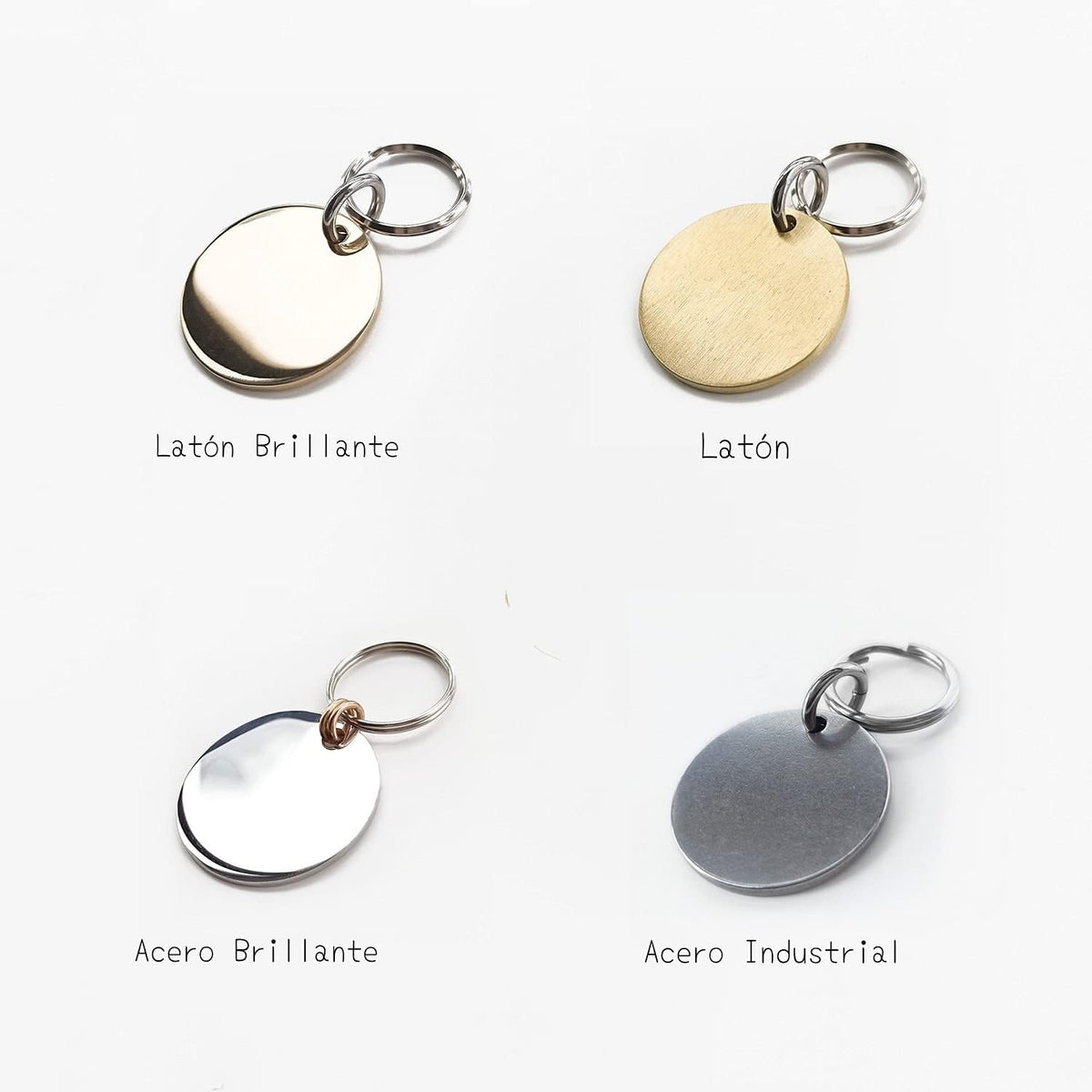 Acatinthetree custom engraved stainless steel round dog tag on a premium leather collar