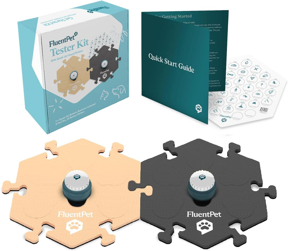 FluentPet Speak Up! Get Started Kit with Clearer Upward-Facing Sound | 6 Recordable Buttons w/Pre-Installed Batteries & 3 HexTile Button Mats | Training Dog & Cat Communication Buttons - Image 12