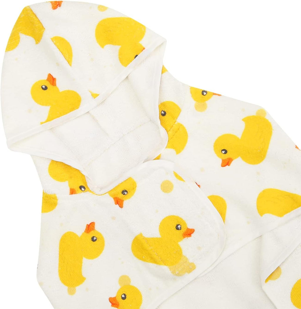 Dog wearing HDE absorbent hooded towel coat