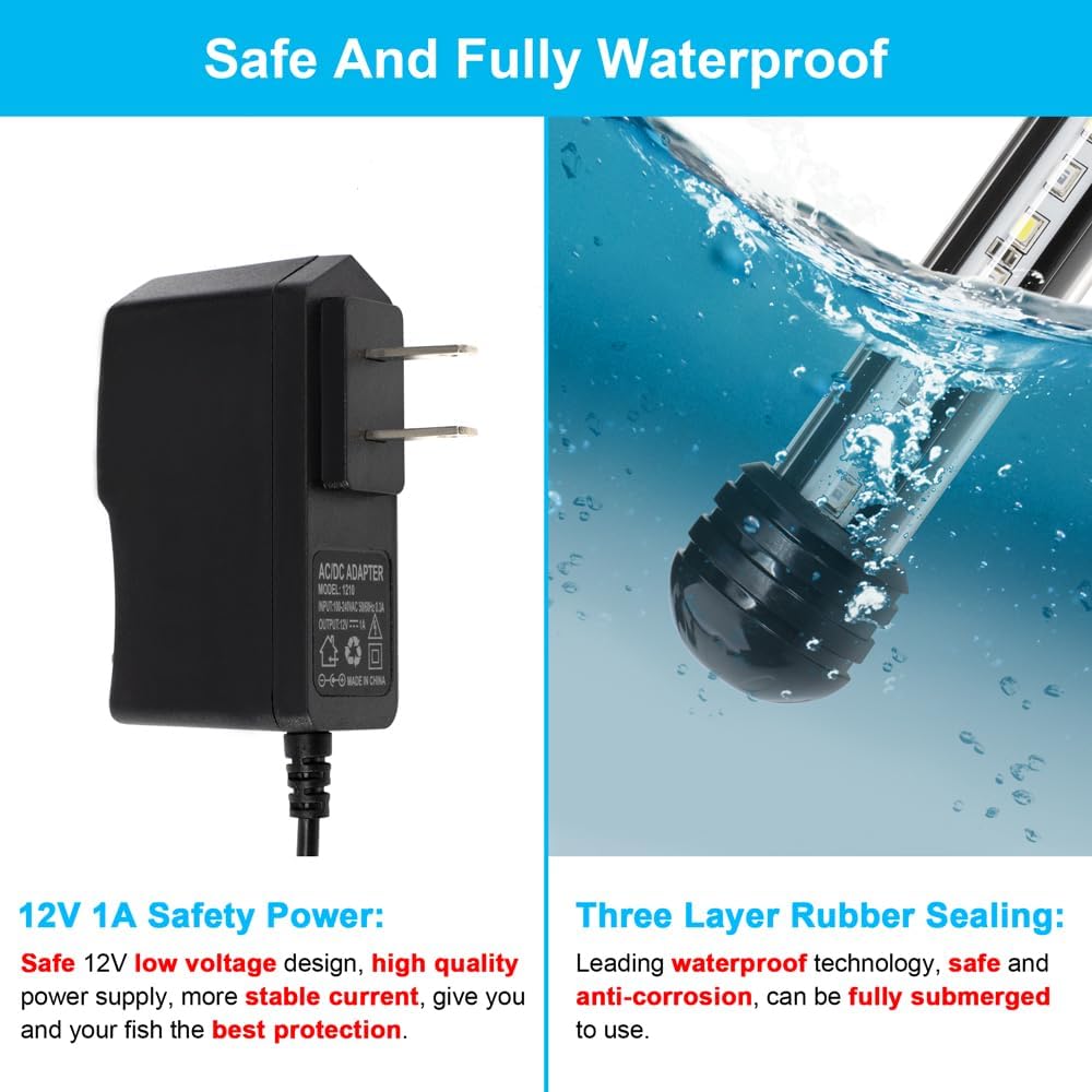 Datoo submersible fish tank light displaying white and blue modes