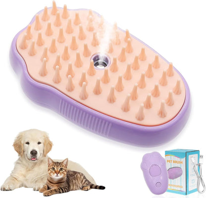 Throihg purple silicone steam brush front view for pet grooming