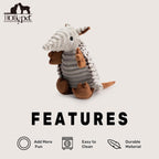 Eight inch gray armadillo plush pet chew toy for small breeds