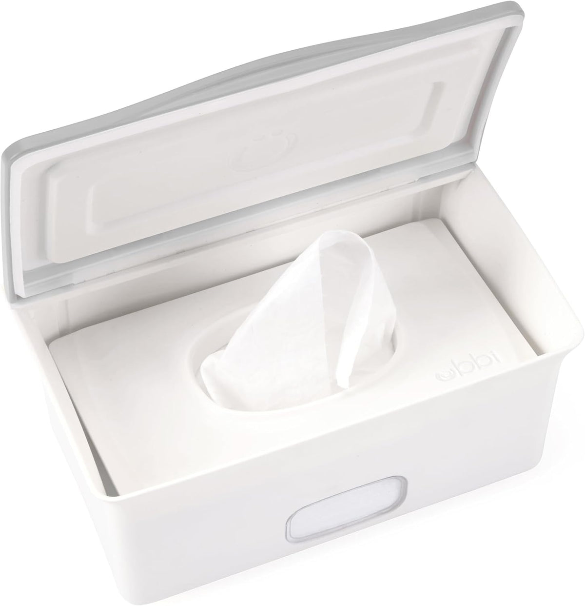 Ubbi baby wipes dispenser in gray front view