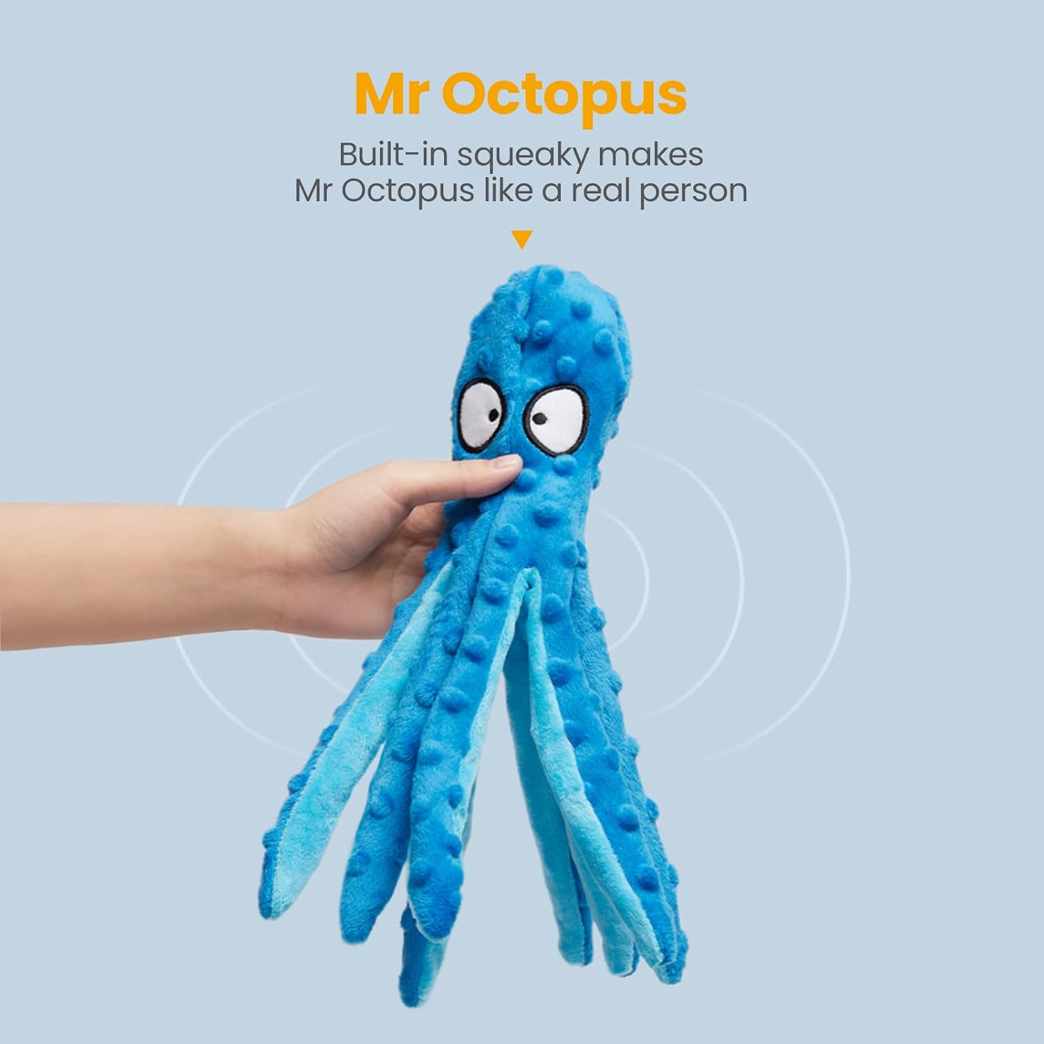 HGB no stuffing crinkle plush dog toy blue octopus variant