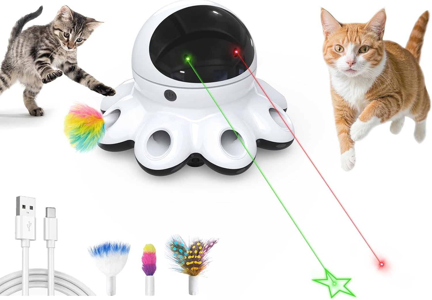 ORSDA Cat Laser Toy, 2-in-1 Interactive Automatic Motion Activated Moving 8 Holes Whack A Mole Feather, USB Rechargeable Electronic Smart Sensor Kitten Toys for Indoor Exercise - Image 9