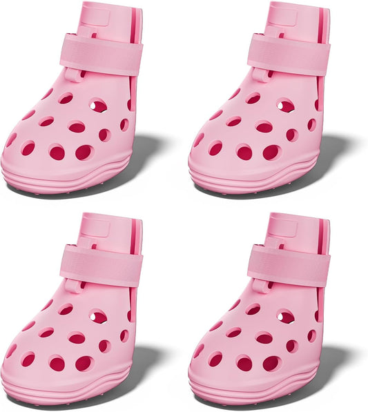 Solowinner pink breathable silicone dog shoes front view