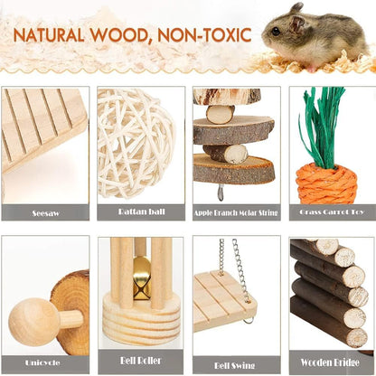 Authentic pet enrichment chew package featuring the rattan ball and bell roller for pocket pets.