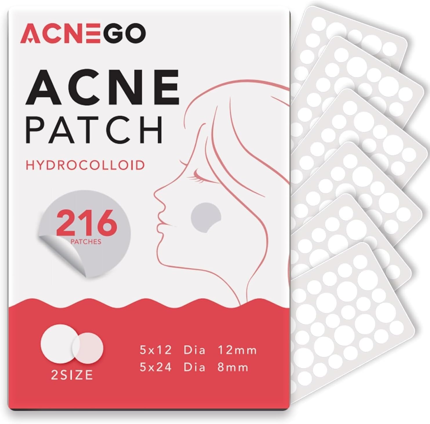 AcneGo hydrocolloid acne pimple patches front view packaging showing bulk count.