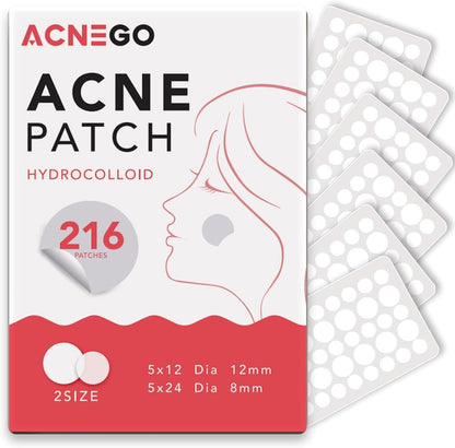 AcneGo hydrocolloid acne pimple patches front view packaging showing bulk count.