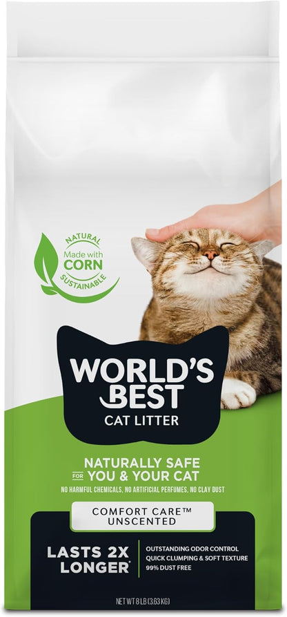 WORLD'S BEST CAT LITTER Comfort Care Unscented 15-Pounds - Natural Ingredients, Quick Clumping, Flushable, 99% Dust Free & Made in USA - Long-Lasting Odor Control & Easy Scooping - Image 11