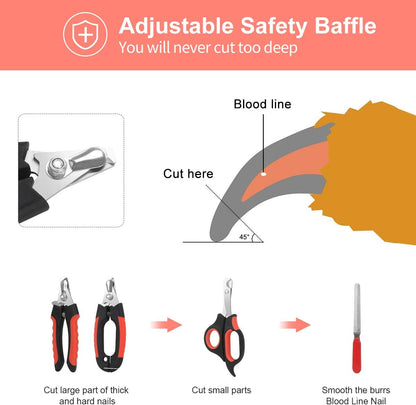Adjustable safety guard feature on dog nail trimmer