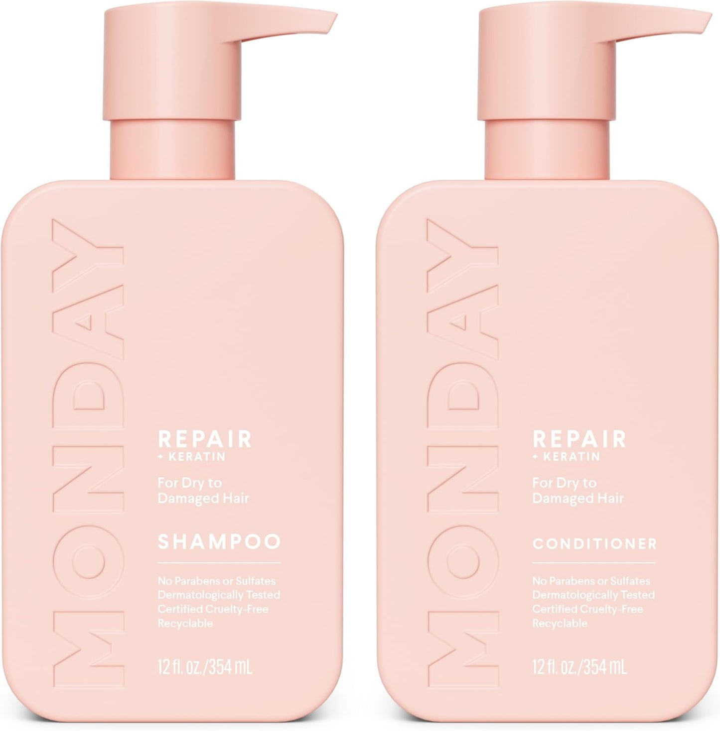 Monday Haircare Repair Shampoo and Conditioner Set front view bottle packaging