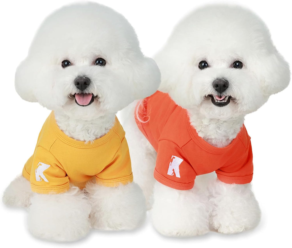 Koneseve Dog Shirt Breathable Cotton Stretchy Clothes for Small Pets 2-Pack Sunny Red & Smoky Blue M - Image 10