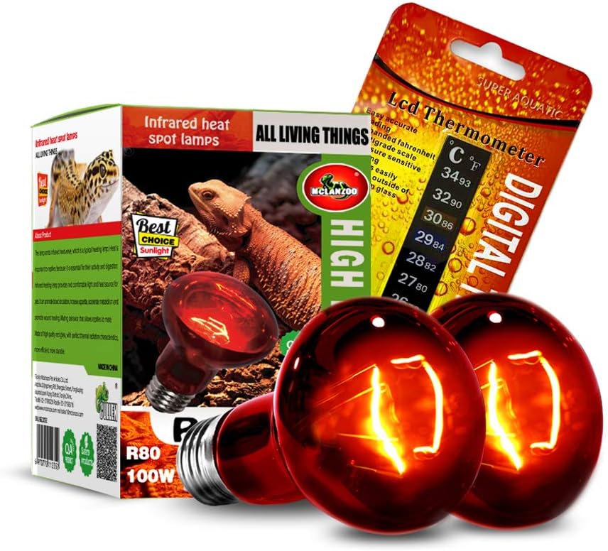 Digital temperature thermometer included with the 75 watt infrared reptile bulb set.
