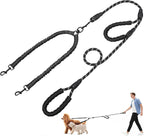 Tivray twin dog leash gray color option laid flat demonstrating dual lead design.