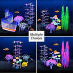 Installed aquarium aquascape featuring luminous silicone ornaments