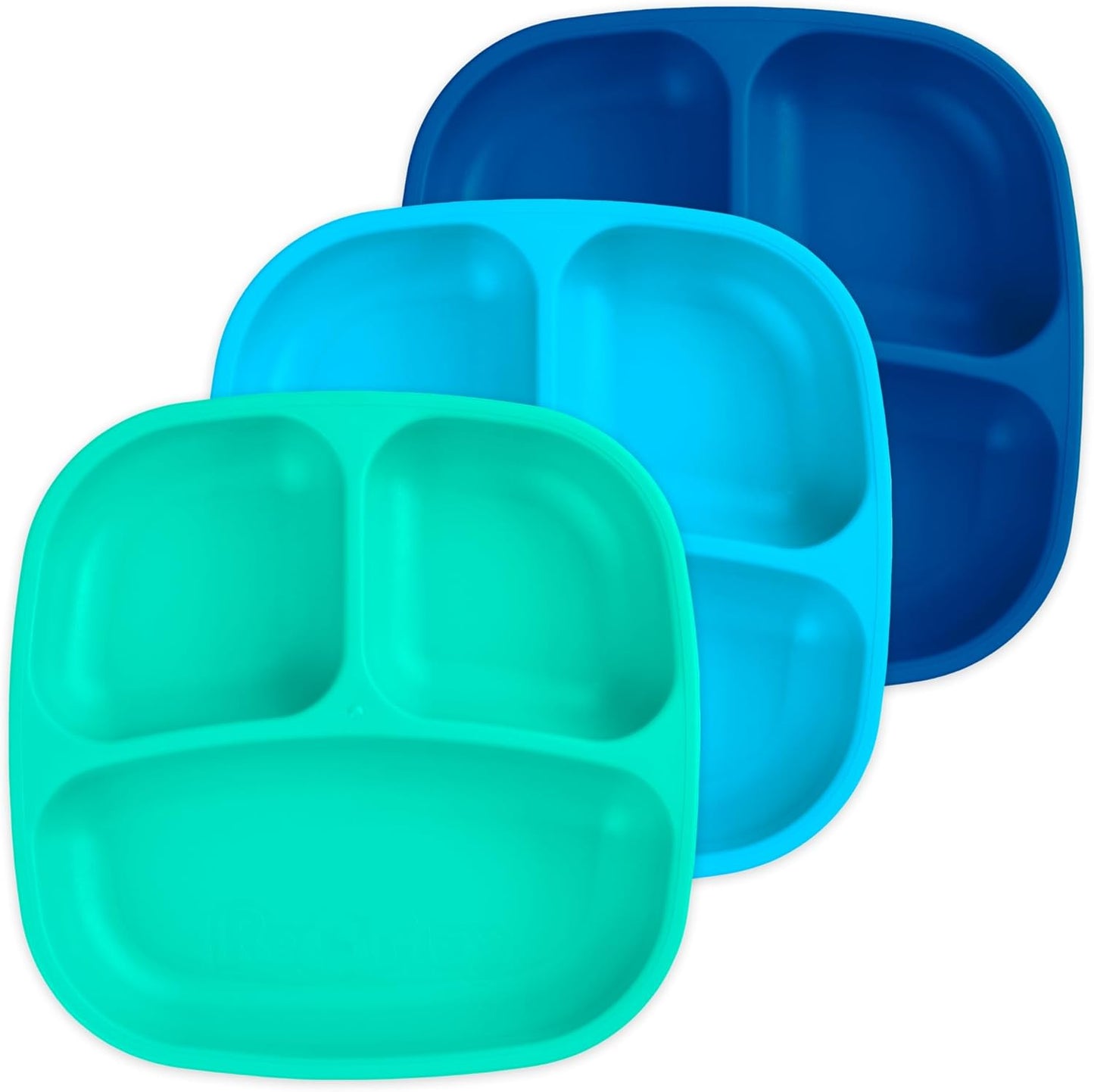 Re Play toddler divided plates set in true blue front view