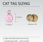 Pink one inch smart pet ID tag attached securely to a cat collar.