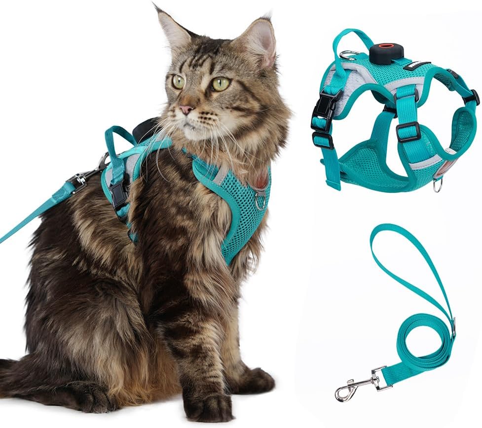 Cat Harness Leash Set with AirTag Holder, Upgraded Escape Proof Vest with Lead for Large Cat Small Dog Puppy Outdoor Walking, Soft Breathable Mesh Jacket with Reflective Strip (Black, L) - Image 10