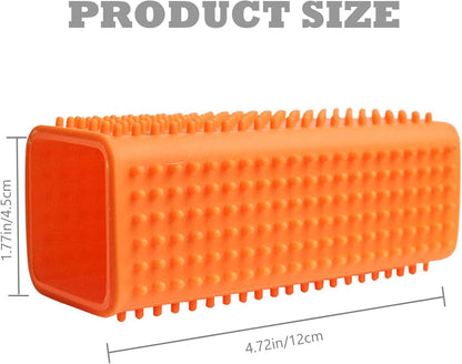 Blue and orange silicone hair remover blocks on sofa