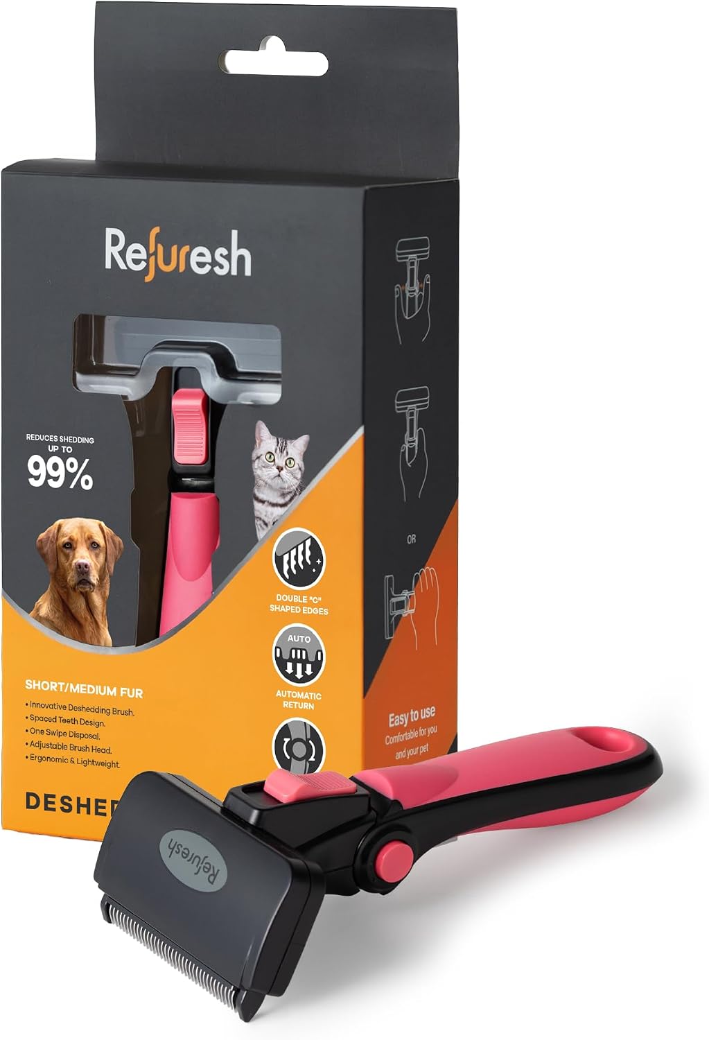 Deshedding Dog Brush for Short/Medium Hair (Medium,Red) - Gentle Deshedding Tool for Dogs & Cats - Reduces Shedding, Without damaging Topcoat. Removes Loose Fur & Dead Undercoat. - Image 10