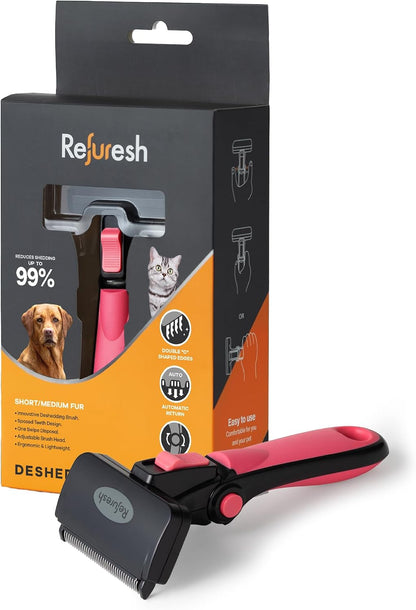 Deshedding Dog Brush for Short/Medium Hair (Medium,Red) - Gentle Deshedding Tool for Dogs & Cats - Reduces Shedding, Without damaging Topcoat. Removes Loose Fur & Dead Undercoat. - Image 10