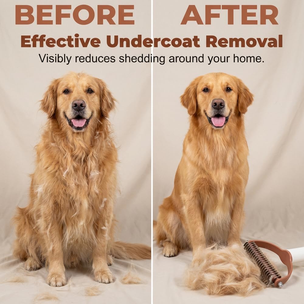 Yonynn undercoat rake wide side removing stubborn mats from long haired dog coat