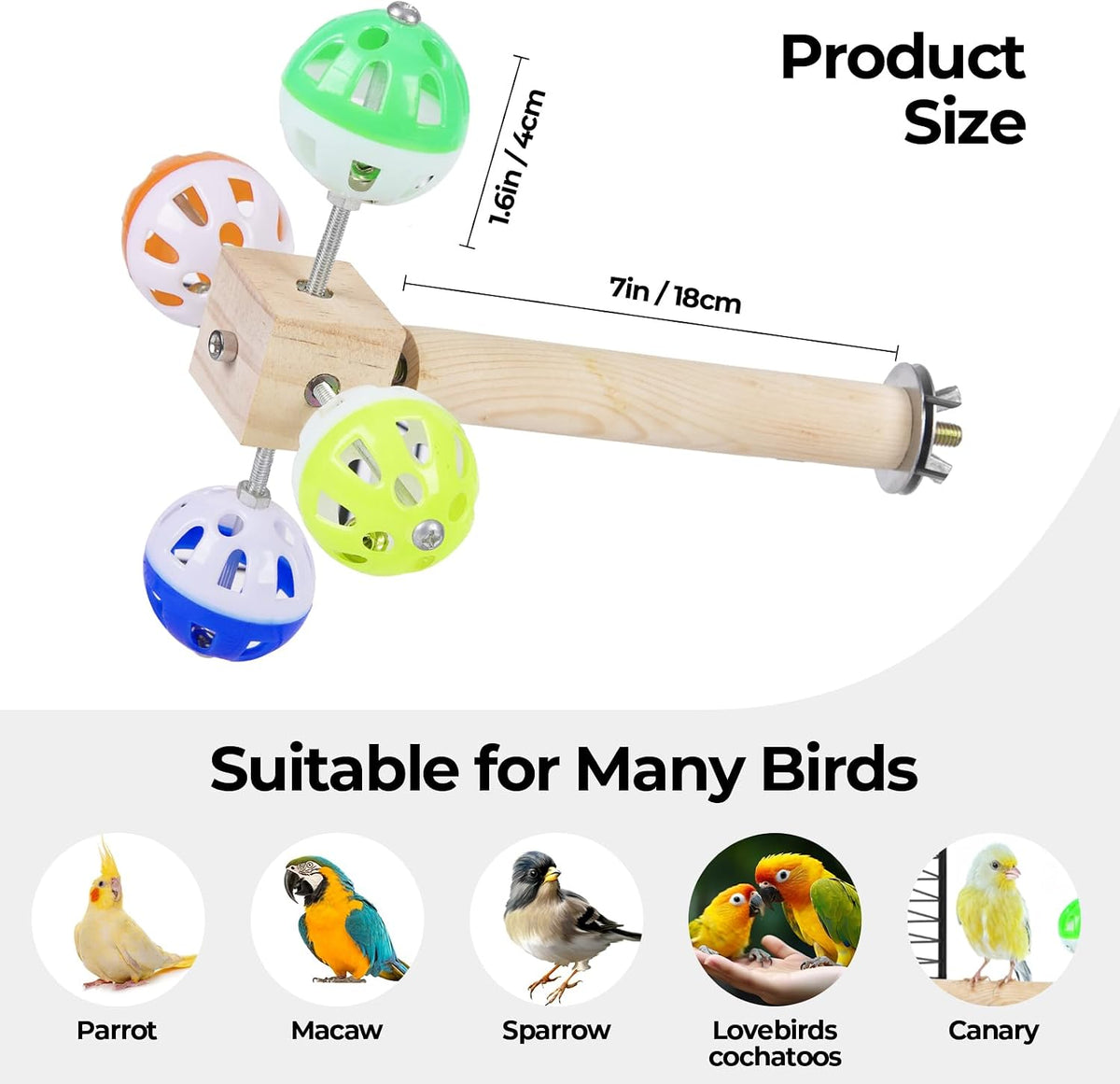 Dimensions guide for 20 centimeter Matutinus natural pine wood bird perch.