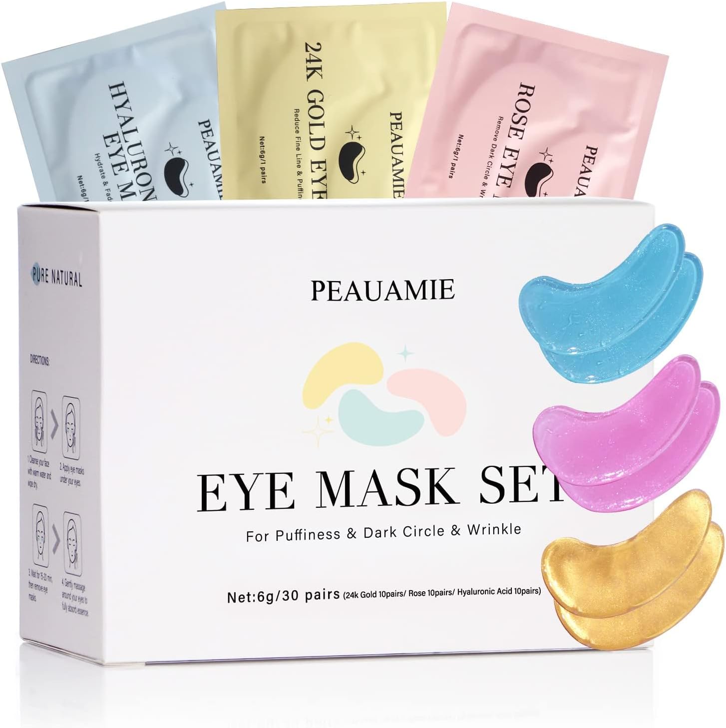 Peauamie Under Eye Patches Gold and Hyaluronic Acid 30 Pairs front view