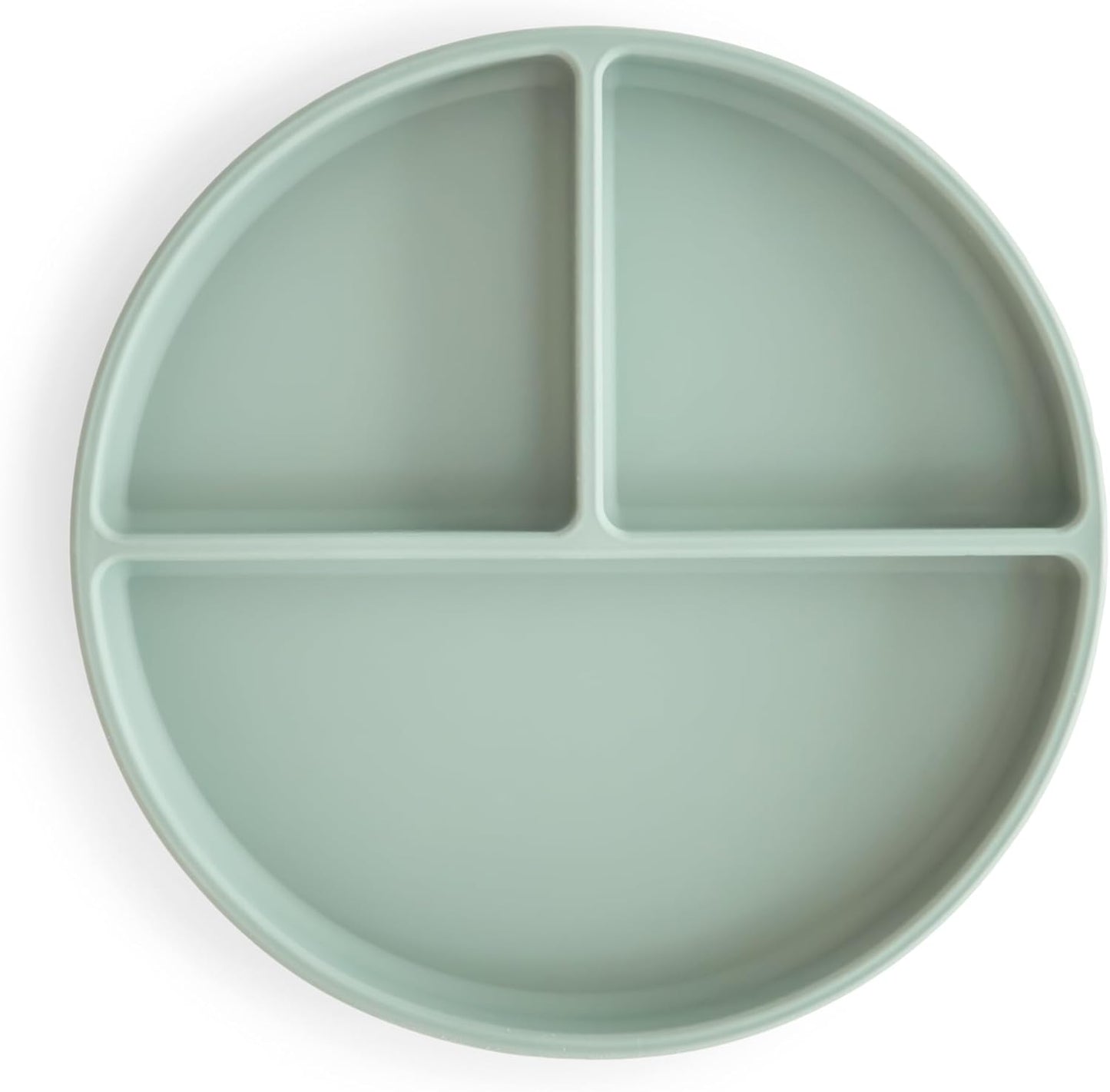 Mushie silicone suction plate front view in Cambridge Blue