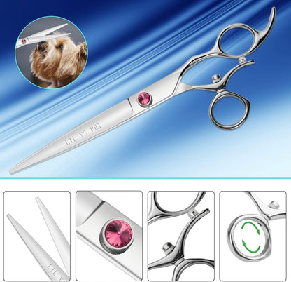 Close up of Japanese 440C stainless steel grooming shear blades