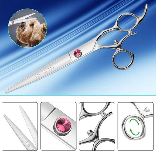 Close up of Japanese 440C stainless steel grooming shear blades
