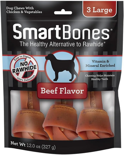 Three large SmartBones peanut butter flavor bones arranged neatly to display size
