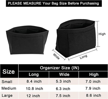 LOUKAYCCI bag liner insert side view showcasing the inner compartment organization layout.