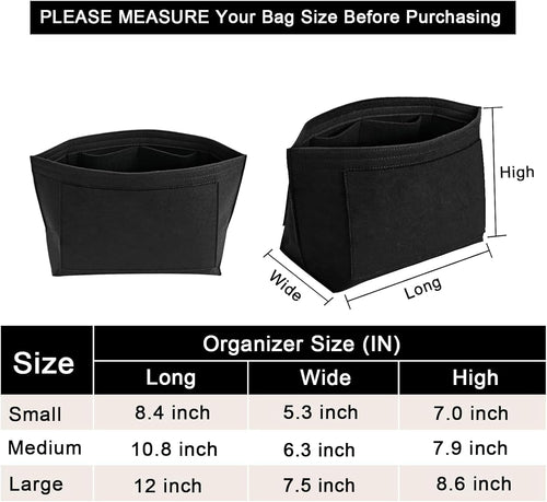 LOUKAYCCI bag liner insert side view showcasing the inner compartment organization layout.