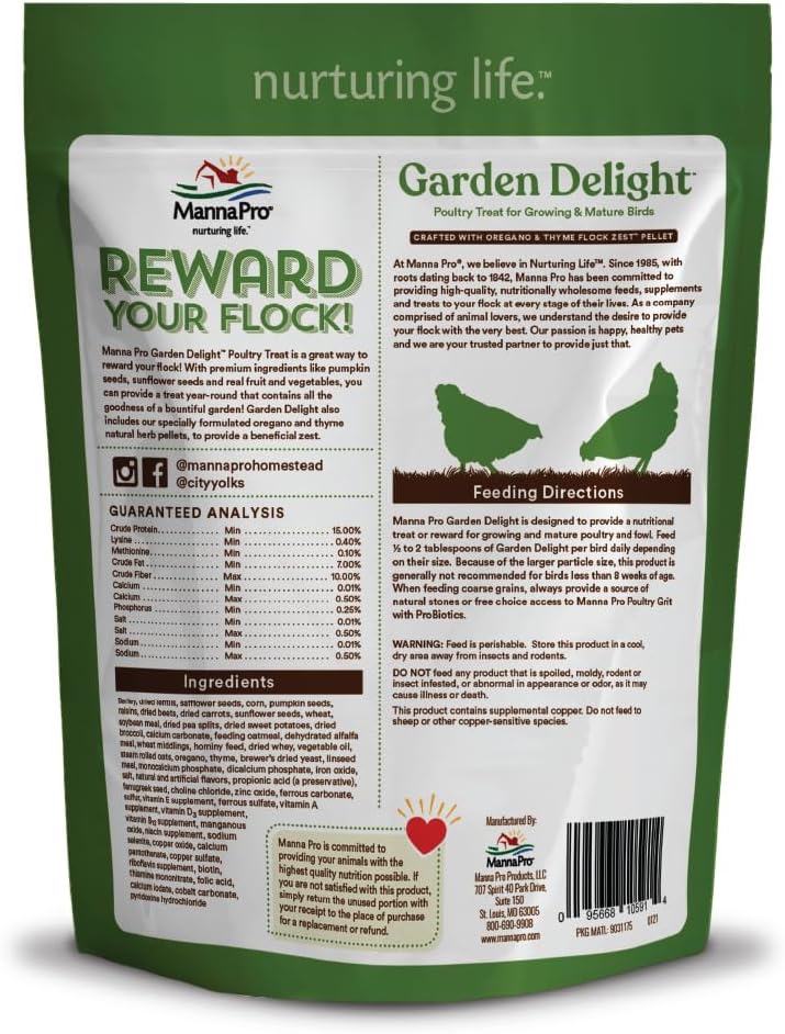 Manna Pro garden delight chicken snack package back details